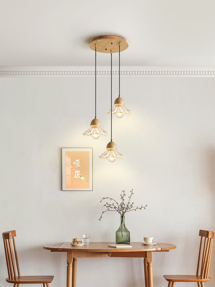 3-Head Nordic Solid Wood Glass Modern Chandelier