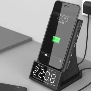 Alarm Clock LED Wireless Charging Bluetooth Speaker FM Radio