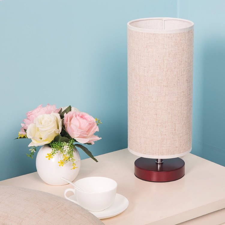 Wooden Table Lamp Nightstand Round Linen Lamp - Image 5