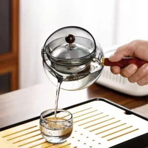 Wooden Handle Rotary Infuser Glass Teapot