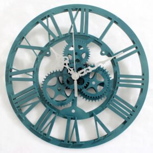 Antique Sapphire Green Retro Gear Wall Clock