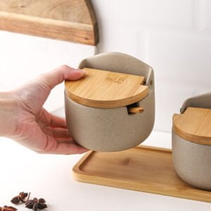 Ceramic Wooden Lid Condiments Spice Jar
