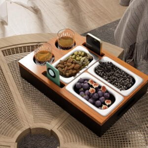 Wooden Tray Sofa Couch Snacks Caddy Box