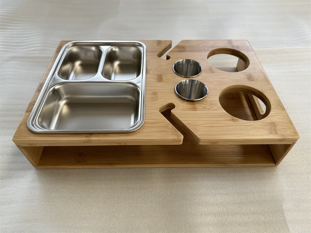Wooden Tray Sofa Couch Snacks Caddy Box