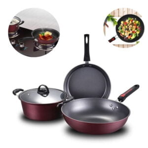 3Pcs Cookware Non-stick Glass Lid Frying Pan
